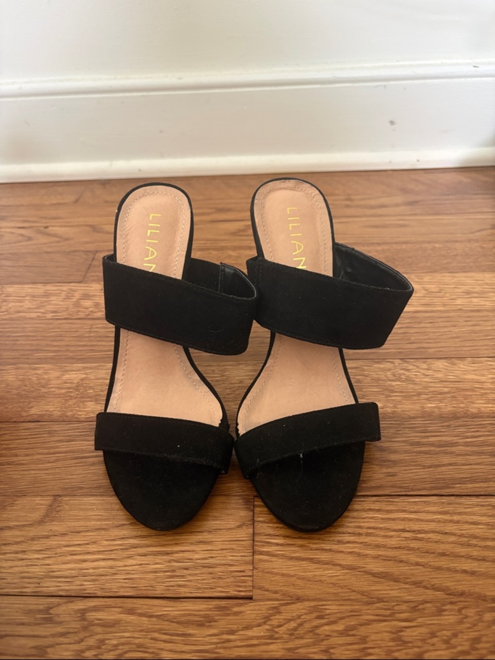 Liliana Black Double-Strap Suede Slide Mules